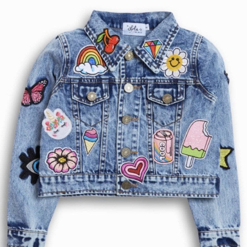 Lola + The Kids - All About The Patch Crop Denim Jacket - Girls Sz 14 - Picture 2 of 9